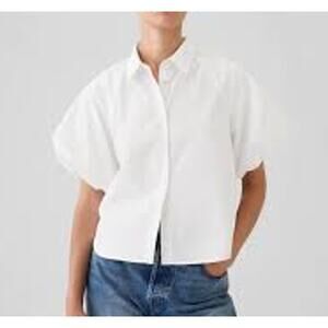 GAP Organic Cotton Short Puff Sleeve Button Down Shirt Top White XXL
